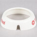 A white plastic Tablecraft salad dressing dispenser collar with maroon lettering reading "Lite 1000 Island"