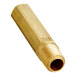 A brass metal pipe with a small threaded hole and a nut.