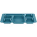 A teal plastic tray with six compartments.