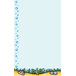 Menu paper with a white background and a blue bubbles border with seafood designs.