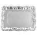 A Vollrath Victorian rectangular metal catering tray with a decorative silver border.