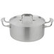 A silver Vollrath Miramar casserole pan with a low dome lid.