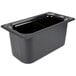 A Carlisle black plastic food pan with two compartments.