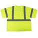 A yellow high visibility safety vest with grey reflective stripes.