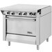 A large stainless steel Garland Master Series hot top range with storage.