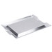 A Vollrath stainless steel rectangular serving tray with handles.