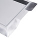 A white rectangular Vollrath stainless steel serving tray with black and silver trim.