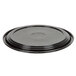 A black plastic round catering tray with a clear plastic round lid.