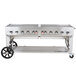 A Crown Verity Liquid Propane portable outdoor BBQ grill with wheels.
