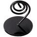 A black metal Cal-Mil table card holder with a spiral shape.