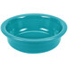 A turquoise Fiesta serving bowl with a white circle on the bottom.
