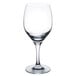 A clear wine glass on a white background.