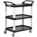 A black Vollrath utility cart with three shelves.