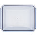 A clear rectangular container with black trim.