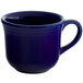 A cobalt blue Tuxton round coffee cup with a handle.