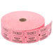 A roll of Carnival King pink raffle tickets with a white background.