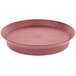 A round red polypropylene deli server with a pink rim.