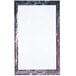 A white rectangular object with a black border with marble designs.