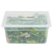 A translucent plastic Cambro lid with green lettuce inside.