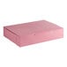 A pink Baker's Mark half sheet cake box with a lid.