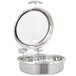 A Vollrath stainless steel round chafer with a glass lid.