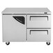 A stainless steel Turbo Air undercounter refrigerator with two drawers.