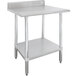 A white stainless steel work table with a shelf.
