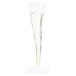 A clear Fineline Wavetrends plastic champagne flute with a clear liquid and bubbles.