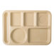 A tan Carlisle rectangular tray with six compartments of different shapes.