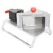 A Vollrath Redco InstaSlice machine with a red handle and straight blades.
