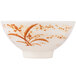 A white melamine bowl with brown orchid designs on it.