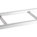 A rectangular stainless steel shelf with two metal rings.
