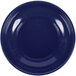 A cobalt blue melamine salsa dish with a circle in the middle.