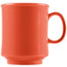 A close up of a Rio orange GET Diamond Mardi Gras Tritan mug with a handle.