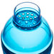 A blue plastic shaker bottle with holes in the top.