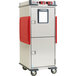 A stainless steel Metro C5 T-Series heated holding cabinet with wheels.