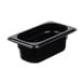A black Cambro polycarbonate food pan on a counter.