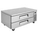 A grey stainless steel Turbo Air chef base with two drawers on wheels.