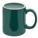 A green Tuxton china mug with a white rim and C-handle.