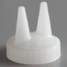 A white plastic Vollrath Traex bottle cap with two pointy tips.