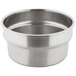 A close-up of a Vollrath stainless steel vegetable inset with a lid.