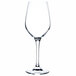 An Arcoroc wine glass with a stem on a white background.