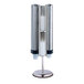 A San Jamar stainless steel revolving cup and lid dispenser stand with metal cylinders on it.