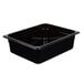 A black Cambro H-Pan 1/2 size plastic food pan with a lid.