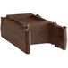 A brown plastic rectangular riser with legs for Cambro insulated beverage dispensers.