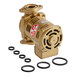 A gold metal Hatco recirculating pump with black rubber rings.