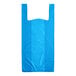 A blue plastic 1/6 size T-shirt bag with handles.