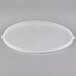 A clear plastic Fineline bowl lid on a gray background.