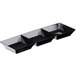 A black Fineline plastic sectional tray with three rectangular compartments.