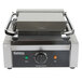 A Galaxy commercial panini grill with stainless steel top.